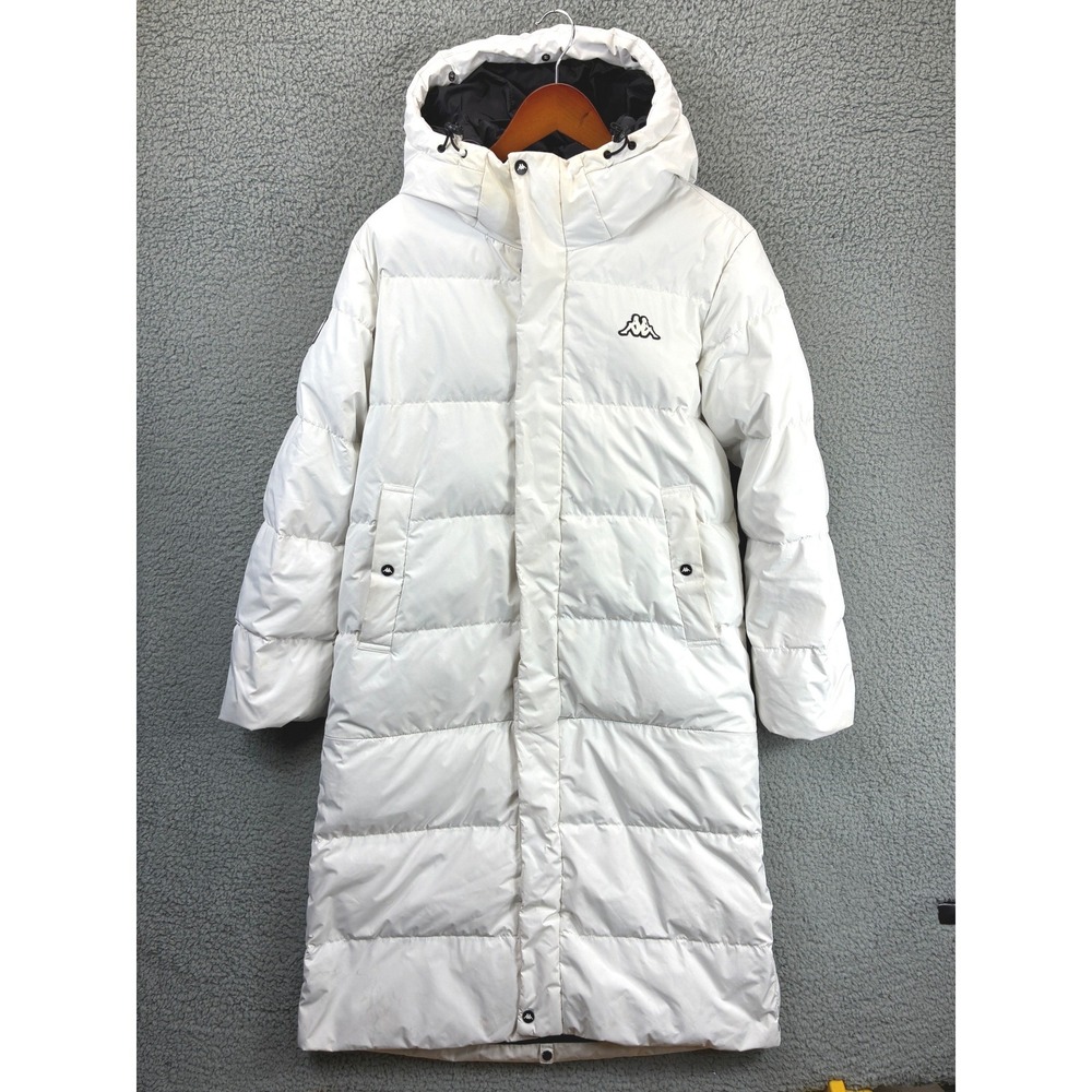Kappa Long Down Puffer Coat Womens M White Goose Down Hooded Winter Warm Jacket